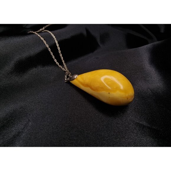 Genuine Baltic Amber Teardrop Pendant Necklace With 925 Sterling Silver Chain - Picture 3 of 5